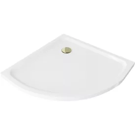   Mexen Flat Slim íves akril zuhanytálca 90 x 90 cm, fehér, arany szifonnal