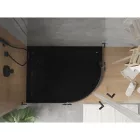 Mexen Flat Slim aszimmetrikus íves akril zuhanytálca 100 x 80 cm, balos, fekete, fekete szifonnal