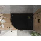 Mexen Flat Slim aszimmetrikus íves akril zuhanytálca 100 x 80 cm, jobbos, fekete, arany szifonnal