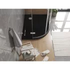 Mexen Flat Slim aszimmetrikus íves akril zuhanytálca 100 x 80 cm, jobbos, fekete, króm szifonnal
