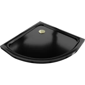   Mexen Flat Slim íves akril zuhanytálca 80 x 80 cm, fekete, arany szifonnal
