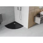 Mexen Flat Slim íves akril zuhanytálca 90 x 90 cm, fekete, króm szifonnal
