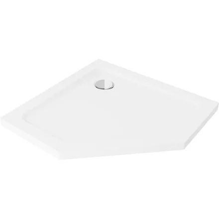 Mexen Flat Slim ötszögletű akril zuhanytálca 100 x 100 cm, fehér, króm szifonnal