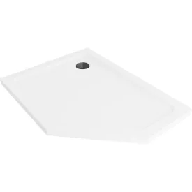   Mexen Flat Slim ötszögletű akril zuhanytálca 100 x 80 cm, balos, fehér, fekete szifonnal