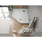 Mexen Flat Slim ötszögletű akril zuhanytálca 100 x 80 cm, balos, fehér, arany szifonnal