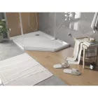 Mexen Flat Slim ötszögletű akril zuhanytálca 100 x 80 cm, balos, fehér, króm szifonnal