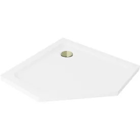  Mexen Flat Slim ötszögletű akril zuhanytálca 80 x 80 cm, fehér, arany szifonnal