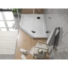 Mexen Flat Slim ötszögletű akril zuhanytálca 90 x 80 cm, balos, fehér, fekete szifonnal