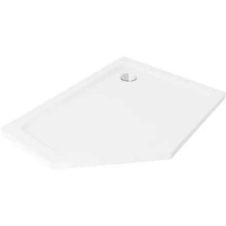 Mexen Flat Slim ötszögletű akril zuhanytálca 90 x 80 cm, jobbos, fehér, króm szifonnal