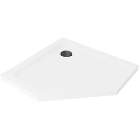   Mexen Flat Slim ötszögletű akril zuhanytálca 90 x 90 cm, fehér, fekete szifonnal