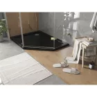 Mexen Flat Slim ötszögletű akril zuhanytálca 100 x 80 cm, balos, fekete, arany szifonnal