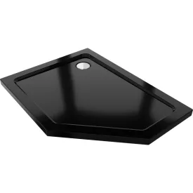   Mexen Flat Slim ötszögletű akril zuhanytálca 100 x 80 cm, balos, fekete, króm szifonnal