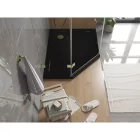 Mexen Flat Slim ötszögletű akril zuhanytálca 100 x 80 cm, jobbos, fekete, arany szifonnal