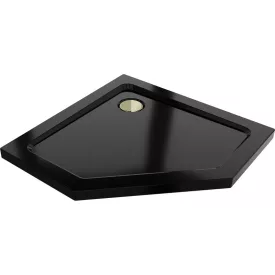   Mexen Flat Slim ötszögletű akril zuhanytálca 80 x 80 cm, fekete, arany szifonnal