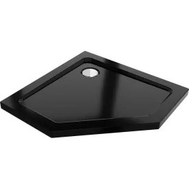   Mexen Flat Slim ötszögletű akril zuhanytálca 80 x 80 cm, fekete, króm szifonnal