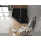 Mexen Flat Slim ötszögletű akril zuhanytálca 100 x 90 cm, balos, fekete, fekete szifonnal