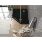 Mexen Flat Slim ötszögletű akril zuhanytálca 100 x 90 cm, balos, fekete, króm szifonnal
