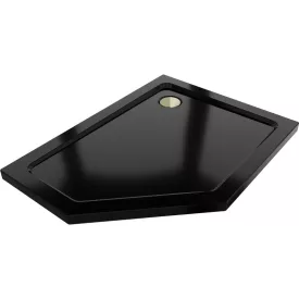   Mexen Flat Slim ötszögletű akril zuhanytálca 100 x 90 cm, jobbos, fekete, arany szifonnal