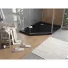 Mexen Flat Slim ötszögletű akril zuhanytálca 100 x 90 cm, jobbos, fekete, króm szifonnal