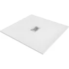 Mexen Hugo kőhatású SMC zuhanytálca 100 x 100 cm, fehér, inox takarólemezzel, szifonnal