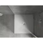 Mexen Hugo kőhatású SMC zuhanytálca 100 x 100 cm, fehér, inox takarólemezzel, szifonnal