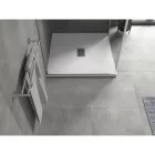 Mexen Hugo kőhatású SMC zuhanytálca 100 x 100 cm, fehér, inox takarólemezzel, szifonnal