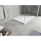 Mexen Hugo kőhatású SMC zuhanytálca 130 x 80 cm, fehér, inox takarólemezzel, szifonnal