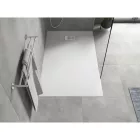 Mexen Hugo kőhatású SMC zuhanytálca 150 x 80 cm, fehér, inox takarólemezzel, szifonnal