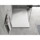 Mexen Hugo kőhatású SMC zuhanytálca 150 x 80 cm, fehér, inox takarólemezzel, szifonnal