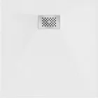 Mexen Hugo kőhatású SMC zuhanytálca 80 x 80 cm, fehér, inox takarólemezzel, szifonnal