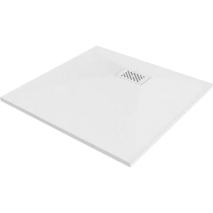 Mexen Hugo kőhatású SMC zuhanytálca 90 x 90 cm, fehér, fehér takarólemezzel, szifonnal