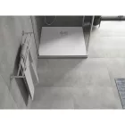 Mexen Hugo kőhatású SMC zuhanytálca 90 x 90 cm, fehér, inox takarólemezzel, szifonnal