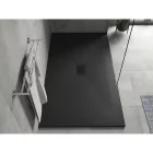Mexen Hugo kőhatású SMC zuhanytálca 170 x 100 cm, fekete, fekete takarólemezzel, szifonnal