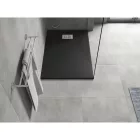 Mexen Hugo kőhatású SMC zuhanytálca 120 x 80 cm, fekete, inox takarólemezzel, szifonnal