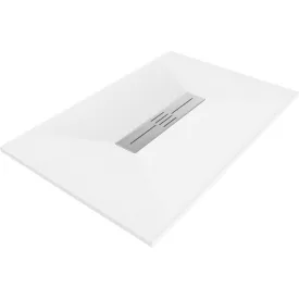   Mexen Toro kőhatású SMC zuhanytálca 100 x 80 cm, fehér, inox takarólemezzel, szifonnal