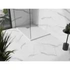 Mexen Stone+ kőhatású kompozit zuhanytálca 120 x 80 cm, fehér, inox takarólemezzel, szifonnal