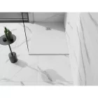 Mexen Stone+ kőhatású kompozit zuhanytálca 120 x 80 cm, fehér, inox takarólemezzel, szifonnal