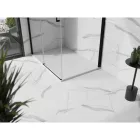 Mexen Stone+ kőhatású kompozit zuhanytálca 120 x 80 cm, fehér, inox takarólemezzel, szifonnal