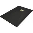 Mexen Stone+ kőhatású kompozit zuhanytálca 120 x 80 cm, fekete, arany takarólemezzel, szifonnal