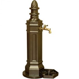   ROMA kerti alumínium öntvény állókút Kalapácslakk arany, külső menetes réz kerti csappal 