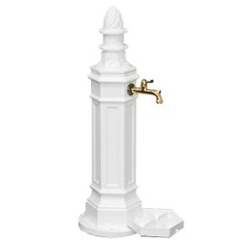   ROMA kerti alumínium öntvény állókút fehér, külső menetes réz kerti csappal 