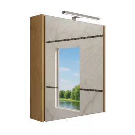   Piramida AKVA Tükrös fürdőszobai szekrény - LED világítással - FEHÉR-TÖLGY - 60 x 69 x 15 cm
