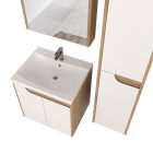 Piramida EURIDIKA fali fürdőszobabútor - műmárvány mosdóval -2 ajtós - FEHÉR-TÖLGY - 60 x 46 x 62 cm