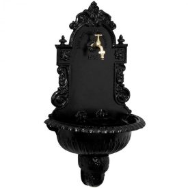   VIENNA kerti alumínium öntvény falikút fekete, tömlővéges réz kerti csappal