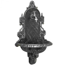   VERONA kerti alumínium öntvény falikút antikolt ezüst, tömlővéges réz kerti csappal