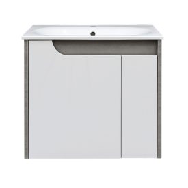   Piramida EURIDIKA fali fürdőszobabútor - műmárvány mosdóval -2 ajtós - FEHÉR-SZÜRKE - 65 x 48 x 62 cm