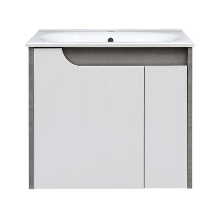 Piramida EURIDIKA fali fürdőszobabútor - műmárvány mosdóval -2 ajtós - FEHÉR-SZÜRKE - 65 x 48 x 62 cm