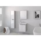Piramida EURIDIKA fali fürdőszobabútor - műmárvány mosdóval -2 ajtós - FEHÉR-SZÜRKE - 65 x 48 x 62 cm