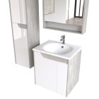 Piramida EURIDIKA fali fürdőszobabútor - műmárvány mosdóval -2 ajtós - FEHÉR-SZÜRKE - 65 x 48 x 62 cm