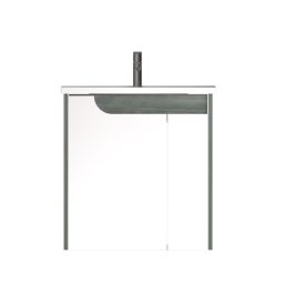   Piramida EURIDIKA fali fürdőszobabútor - műmárvány mosdóval -2 ajtós - FEHÉR-SÖTÉT - 65 x 48 x 62 cm